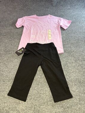 Cat & Jack Pink 'Seaside' Graphic Tee with Black Leggings